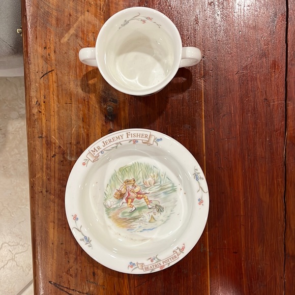Beatrix Potter Royal Albert Mr Jeremy Fisher bowl and Hunca Munca cup. - Picture 1 of 3
